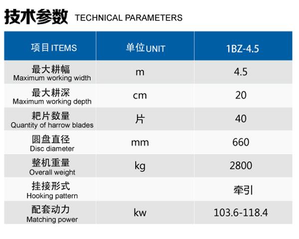 IBZ-4.5四十片双折翼液压偏置重耙技术参数